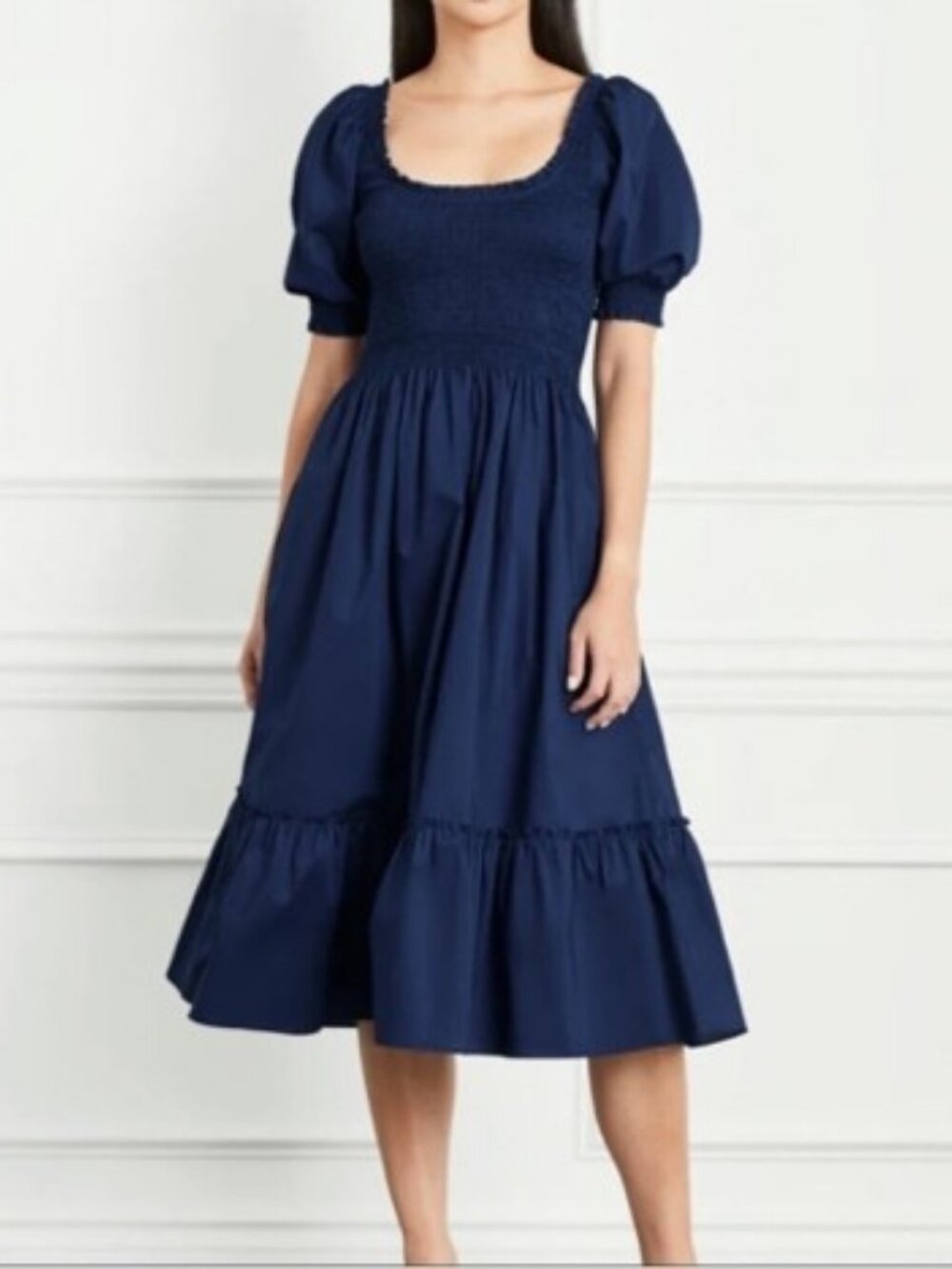 Hill House Home Louisa Nap Dress Blue Puff Sleeves Smocking Midi M